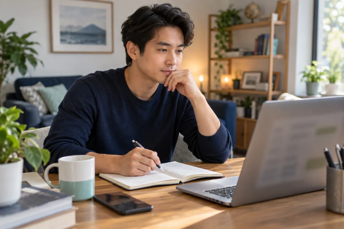 Man comparing HFD financing alternatives on a laptop